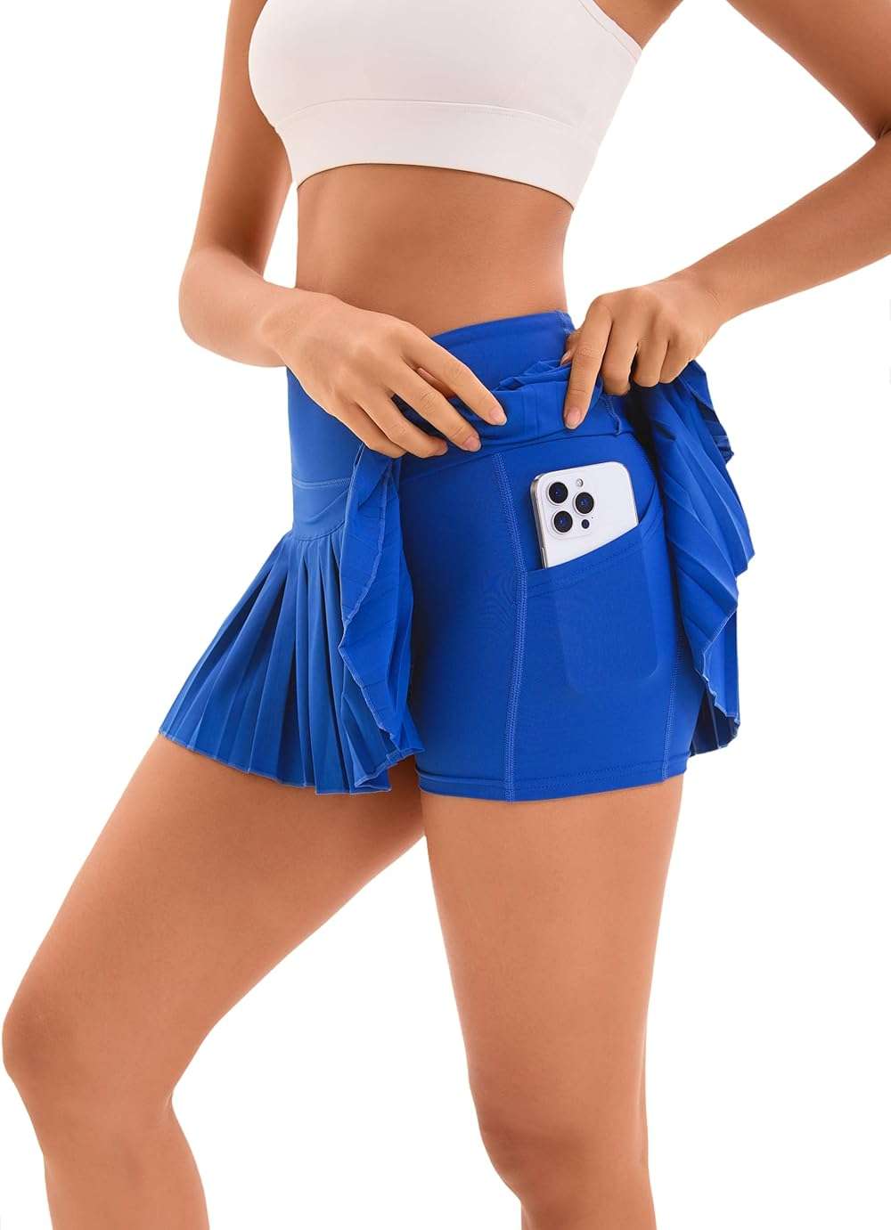 Yknktstc Women Pleated Tennis Skirt with Pockets Athletic Sports Skort | high waist mini skirt, tennis golf running casual daily wear, inner spandex shorts, quick dry fabric, inner side pockets - Image 6