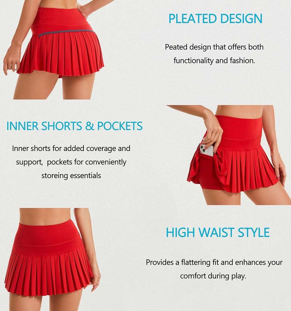 Yknktstc Women Pleated Tennis Skirt with Pockets Athletic Sports Skort | high waist mini skirt, tennis golf running casual daily wear, inner spandex shorts, quick dry fabric, inner side pockets - Image 9