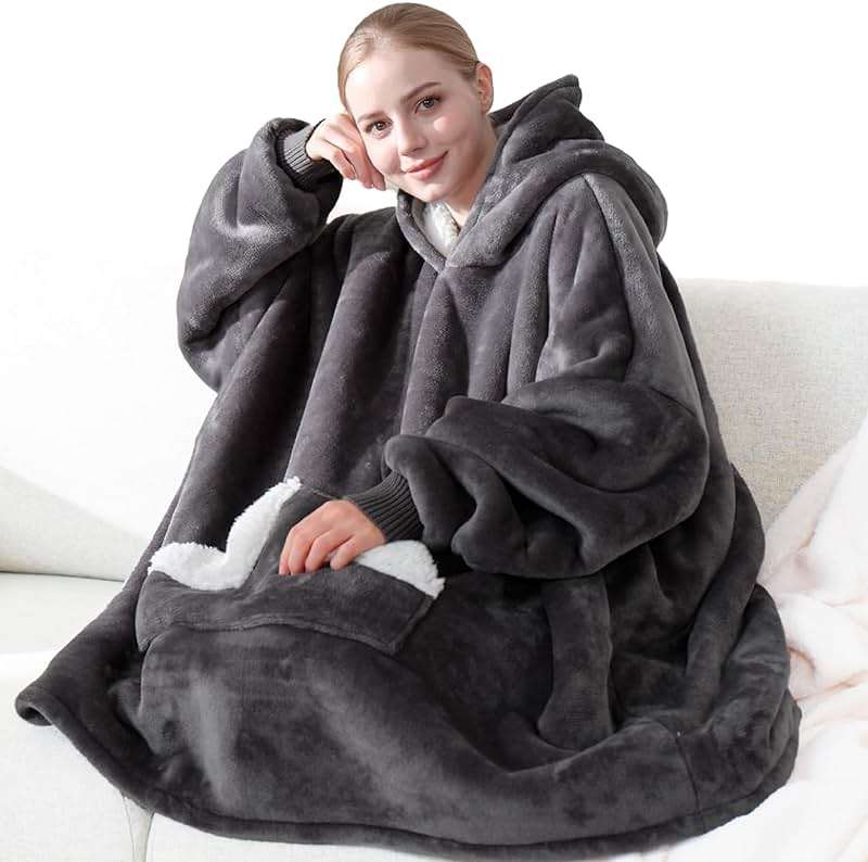 Touchat Wearable Blanket Hoodie, Oversized Sherpa Fleece Sweatshirt Blanket with Giant Hood Pocket and Sleeves for Adult, Warm & Cozy Grey Blanket Gifts for Women - Image 1