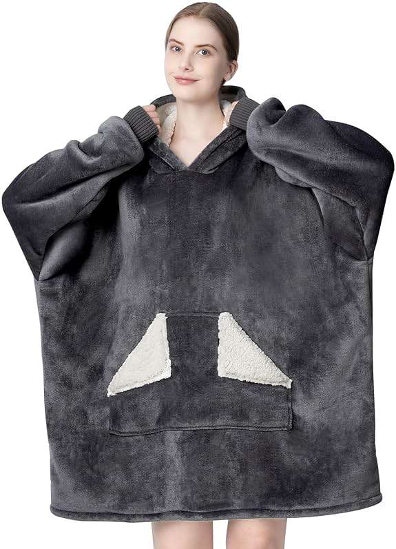Touchat Wearable Blanket Hoodie, Oversized Sherpa Fleece Sweatshirt Blanket with Giant Hood Pocket and Sleeves for Adult, Warm & Cozy Grey Blanket Gifts for Women - Image 3