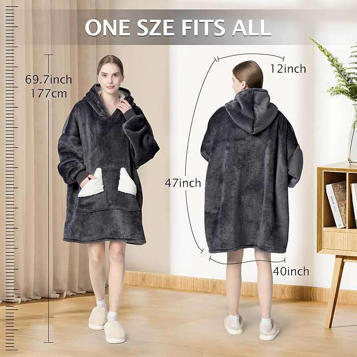 Touchat Wearable Blanket Hoodie, Oversized Sherpa Fleece Sweatshirt Blanket with Giant Hood Pocket and Sleeves for Adult, Warm & Cozy Grey Blanket Gifts for Women - Image 5