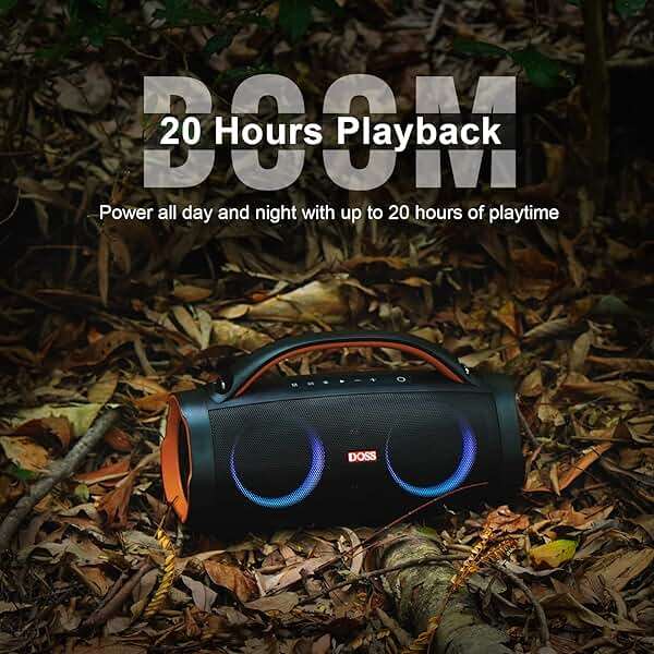 DOSS Extreme Boom Pro 100W Loud Outdoor Speaker, 2+2 Channel, IPX6 Waterproof, Bluetooth 5.3, 20H Playtime, Dynamic Lights, Portable Speaker for Camping, Beach, Pool, Working Outside - Orange - Image 4