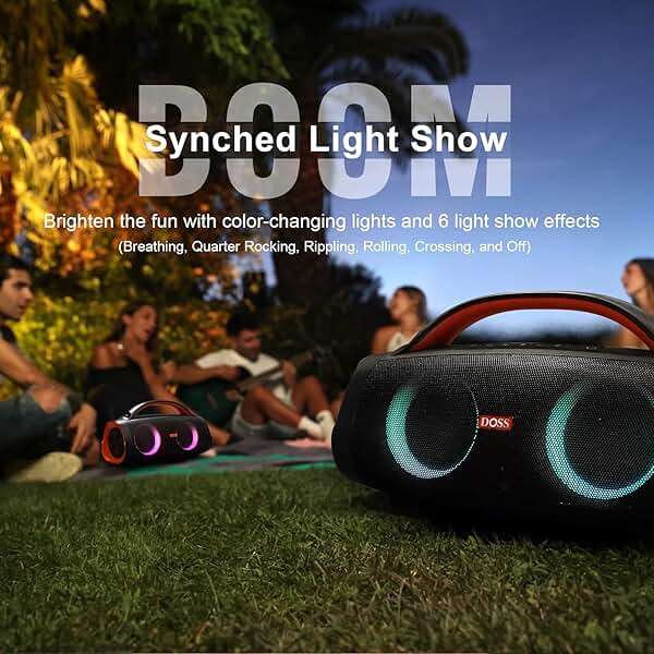 DOSS Extreme Boom Pro 100W Loud Outdoor Speaker, 2+2 Channel, IPX6 Waterproof, Bluetooth 5.3, 20H Playtime, Dynamic Lights, Portable Speaker for Camping, Beach, Pool, Working Outside - Orange - Image 6