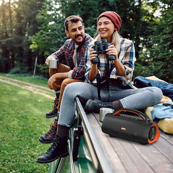 DOSS Extreme Boom Pro 100W Loud Outdoor Speaker, 2+2 Channel, IPX6 Waterproof, Bluetooth 5.3, 20H Playtime, Dynamic Lights, Portable Speaker for Camping, Beach, Pool, Working Outside - Orange - Image 9