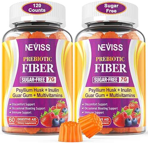 Fiber Gummies 7G for Adults with Psyllium Husk, For GLP-1 Users Daily Prebiotic Fiber - Inulin, FOS, Guar Gum, Methyl B12,Folate,B6 for Gut & Digestive Health, Regularity Support, Sugar Free,Pack of 2 - Image 1