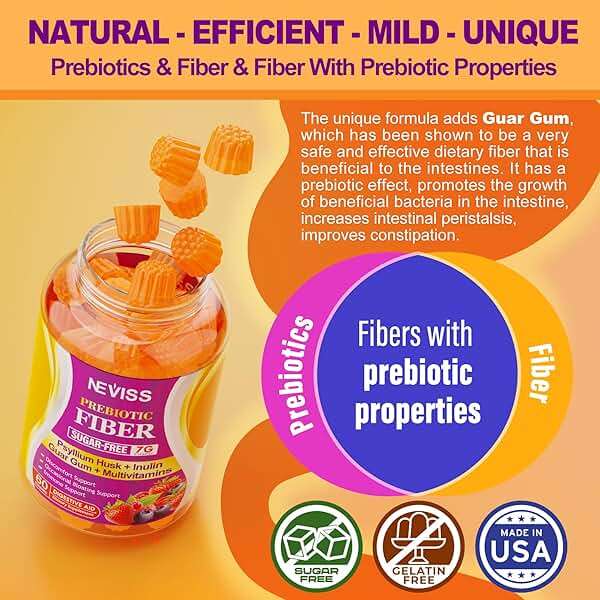 Fiber Gummies 7G for Adults with Psyllium Husk, For GLP-1 Users Daily Prebiotic Fiber - Inulin, FOS, Guar Gum, Methyl B12,Folate,B6 for Gut & Digestive Health, Regularity Support, Sugar Free,Pack of 2 - Image 4