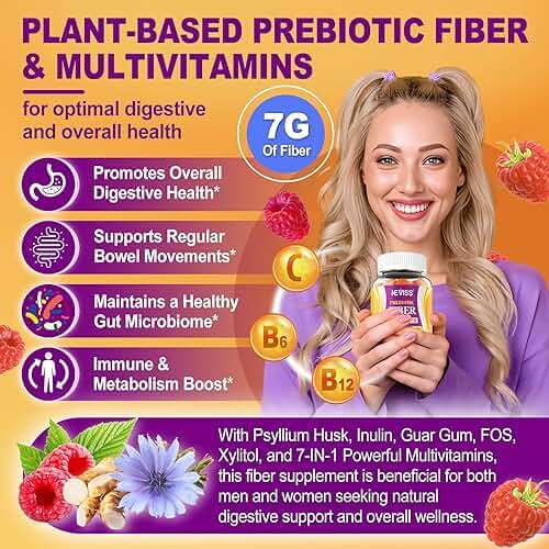 Fiber Gummies 7G for Adults with Psyllium Husk, For GLP-1 Users Daily Prebiotic Fiber - Inulin, FOS, Guar Gum, Methyl B12,Folate,B6 for Gut & Digestive Health, Regularity Support, Sugar Free,Pack of 2 - Image 5