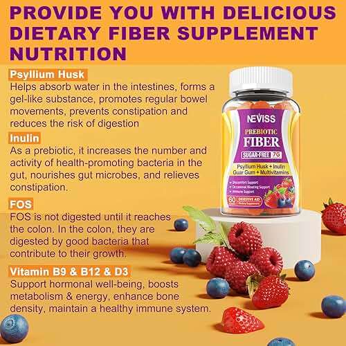 Fiber Gummies 7G for Adults with Psyllium Husk, For GLP-1 Users Daily Prebiotic Fiber - Inulin, FOS, Guar Gum, Methyl B12,Folate,B6 for Gut & Digestive Health, Regularity Support, Sugar Free,Pack of 2 - Image 7