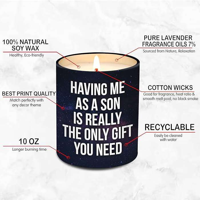 Mothers Day Gifts for Mom from Son - Birthday Gifts for Mom from Son - Moms Birthday Gift Ideas from Son - Mother Gift, Funny Mother Candle, 10 Oz Jar Lemongrass Scent Soy Wax Candle - Image 3