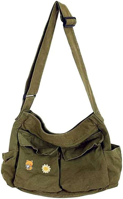 Canvas Messenger Bag Large Hobo Crossbody Bags with Multiple Pockets,School Vintage Shoulder Laptop Bag for Women and Men - Image 1