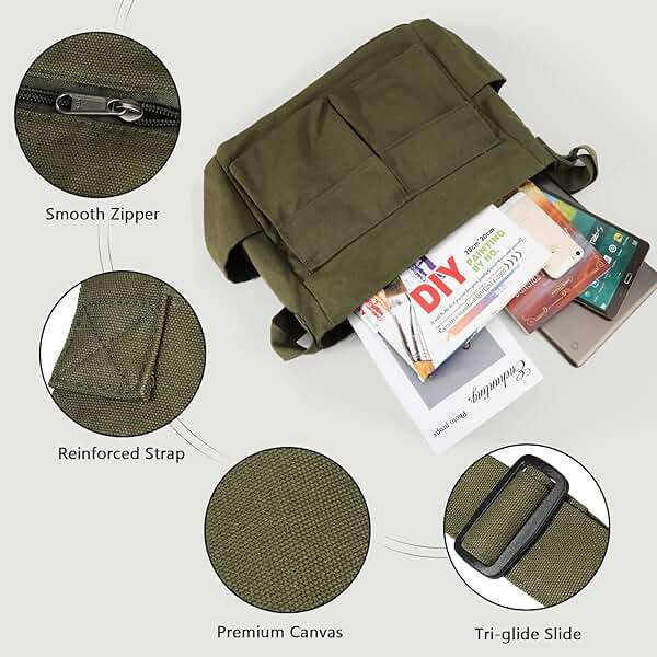 Canvas Messenger Bag Large Hobo Crossbody Bags with Multiple Pockets,School Vintage Shoulder Laptop Bag for Women and Men - Image 3