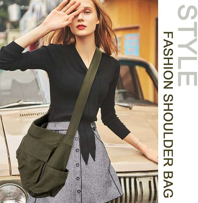Canvas Messenger Bag Large Hobo Crossbody Bags with Multiple Pockets,School Vintage Shoulder Laptop Bag for Women and Men - Image 5