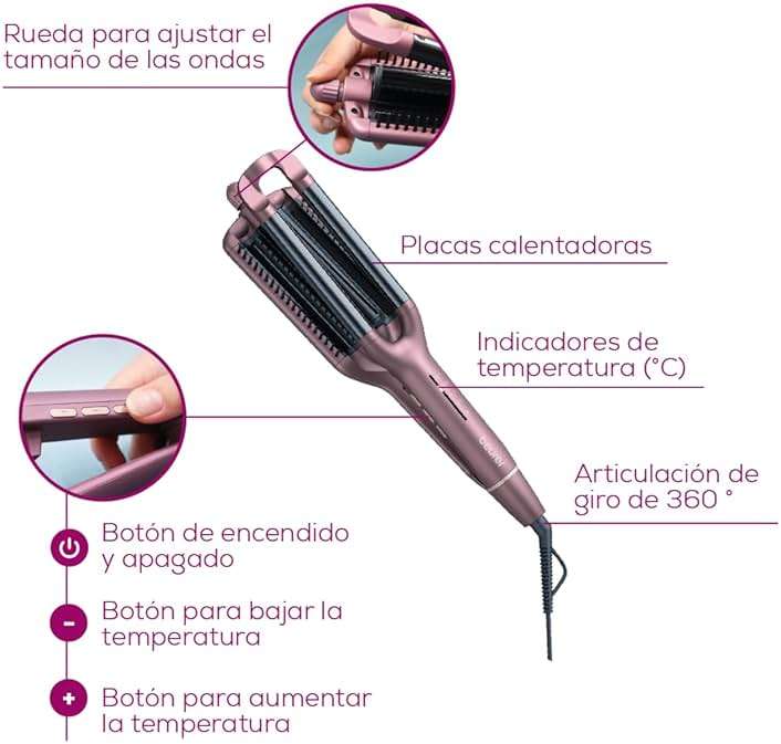 Beurer HT65 4-in-1 Wave Styler, 3 Barrel Curling Iron and Crimper, Adjustable Deep Hair Waver Wand for Beach, Mermaid, Natural, and Water Waves, Curls, Crimps, Hot Styling Tools - Image 6