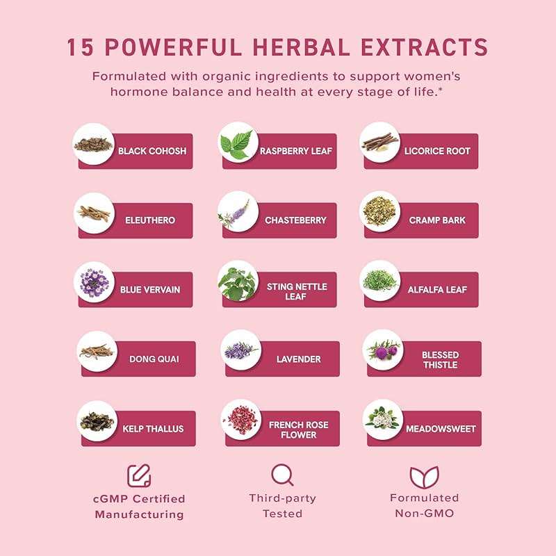 Hormone Balance Liquid Drops | with Black Cohosh, Stinging Nettle, Red Raspberry Leaf, Chasteberry & More | Menopause, Hot Flash, & PMS Relief Menstrual Herbal Support Tincture | Vegan Formula | 2oz - Image 3