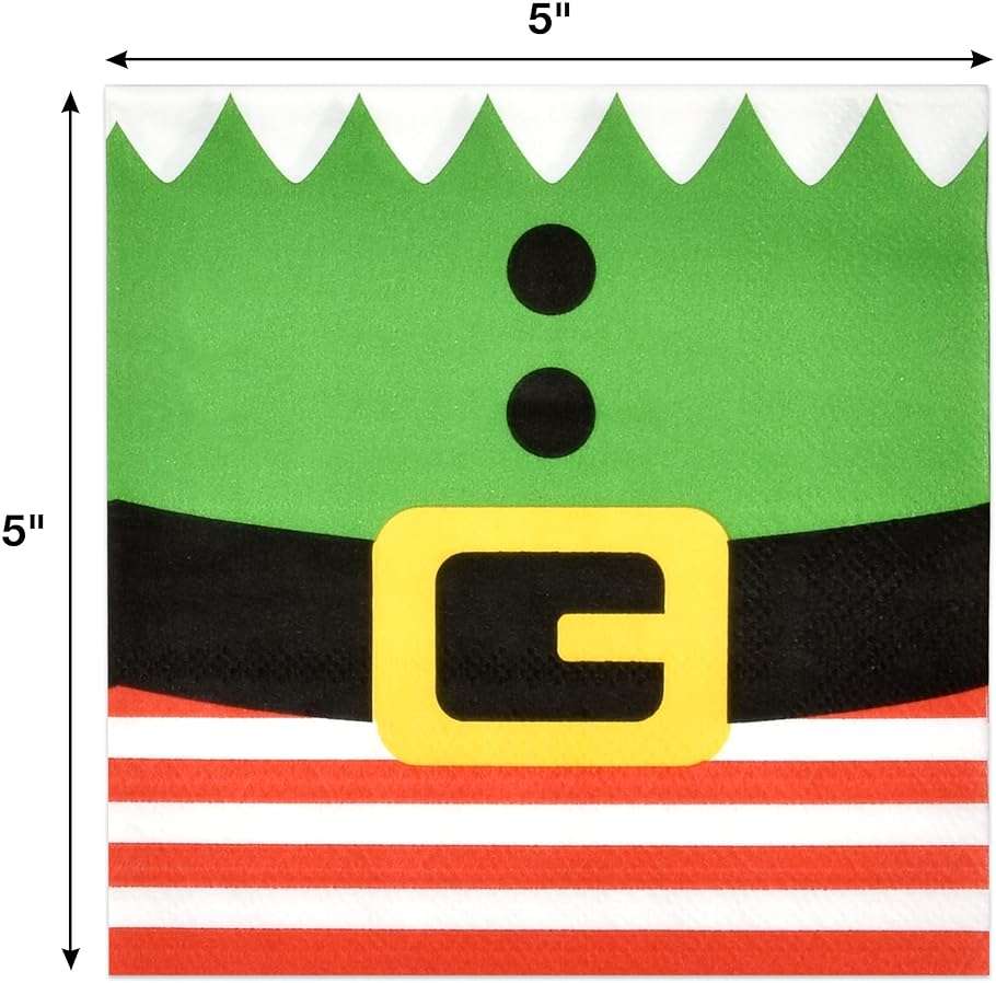 Gift Boutique 120 Christmas Character Cocktail Beverage Napkins Holiday Disposable Paper Napkin Cute Xmas Winter Snowman Reindeer Elf & Santa Belt Dessert Napkins for Home Dinner Buffet Party Supplies - Image 2
