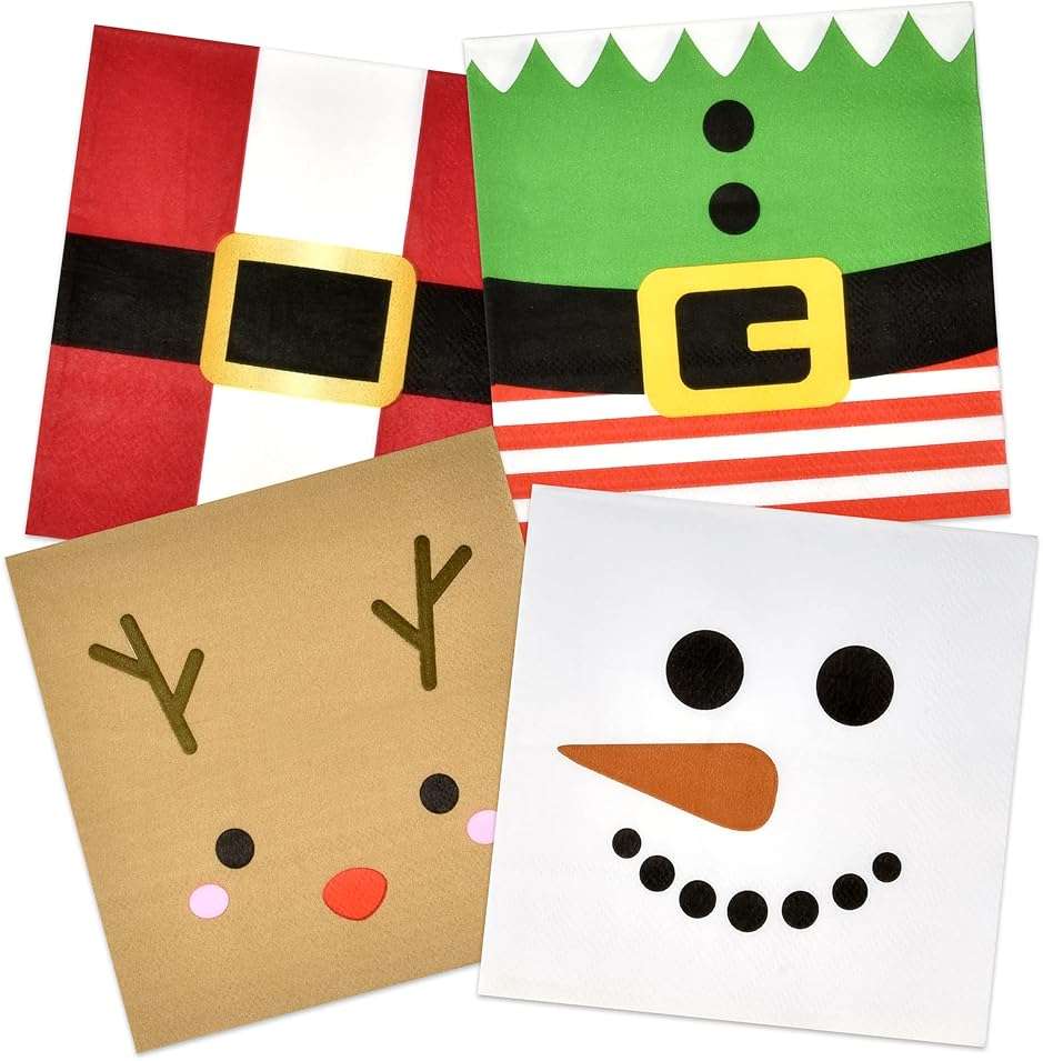 Gift Boutique 120 Christmas Character Cocktail Beverage Napkins Holiday Disposable Paper Napkin Cute Xmas Winter Snowman Reindeer Elf & Santa Belt Dessert Napkins for Home Dinner Buffet Party Supplies - Image 6
