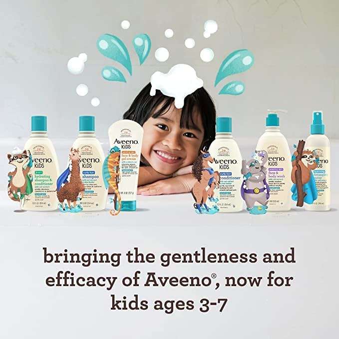 AVEENO BABY Kids Curly Hair Shampoo and Conditioner Set, 12 fl. Oz each with Oat Extract & Shea Butter, Hydrating, Hypoallergenic, Moisturizing for Defined Curls, Gentle for Kids' Developing Hair - Image 6