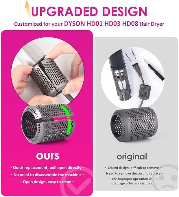 Upgraded Hair Dryer Filter Compatible with Dyson Supersonic HD01 HD03 HD08 Hair Dryer Attachment, Hair Dryer Outer Filter Repair Accessories with Filter Cleaning Brush(Metallic Gray) - Image 3