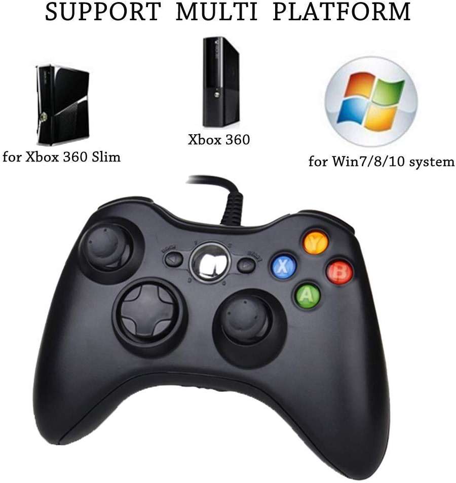Reiso Xbox 360 Controller, 7.2 ft USB Wired PC Controller Compatible with Microsoft Xbox 360 & Slim 360 PC Windows (Black and Black) - Image 2
