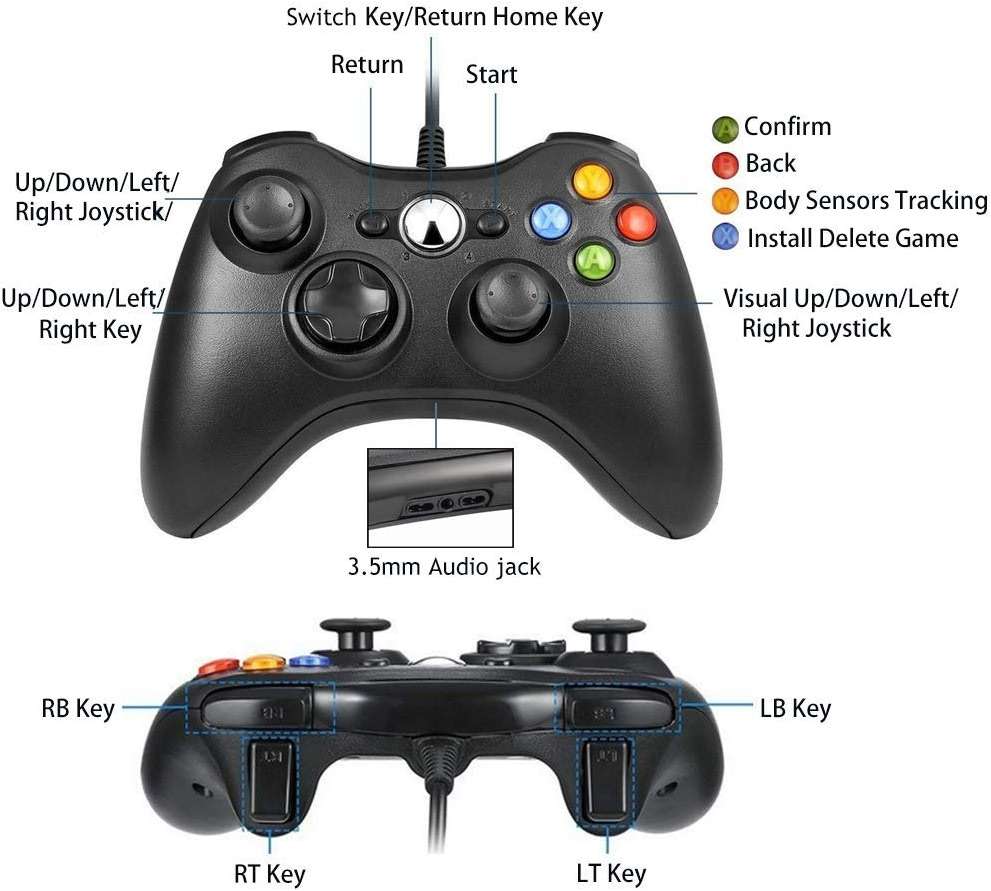 Reiso Xbox 360 Controller, 7.2 ft USB Wired PC Controller Compatible with Microsoft Xbox 360 & Slim 360 PC Windows (Black and Black) - Image 3