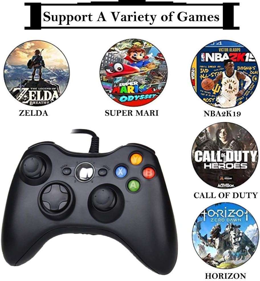 Reiso Xbox 360 Controller, 7.2 ft USB Wired PC Controller Compatible with Microsoft Xbox 360 & Slim 360 PC Windows (Black and Black) - Image 5