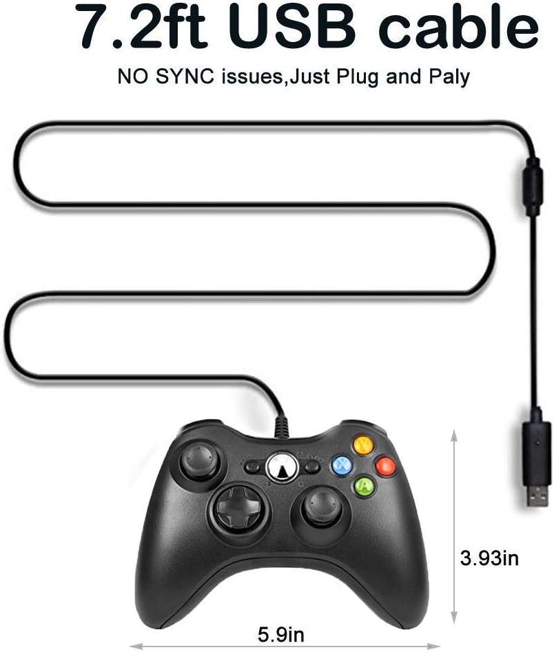 Reiso Xbox 360 Controller, 7.2 ft USB Wired PC Controller Compatible with Microsoft Xbox 360 & Slim 360 PC Windows (Black and Black) - Image 7