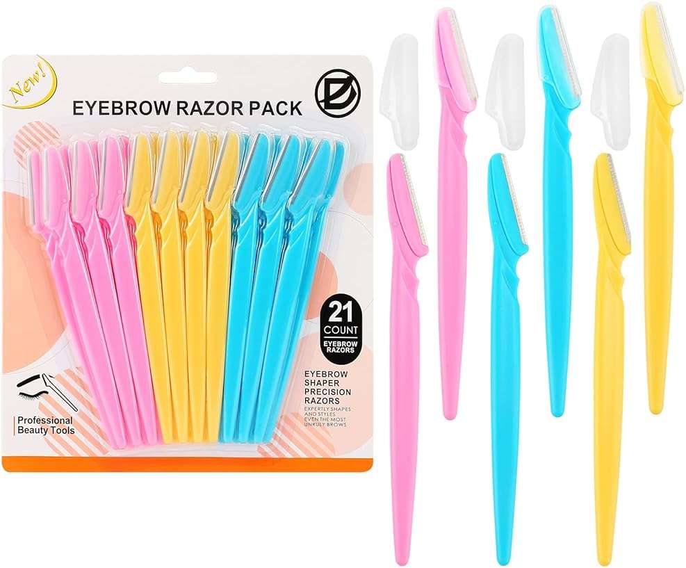 D 21 PCS Eyebrow Razor,Dermaplane Razor,Face Razors for Women and Men,Dermaplaning Tool for Face,3 Colors Facial Hair Shavers with Precision Cover,Facial Hair Remover for Women,Eyebrow Hair Trimmers - Image 1