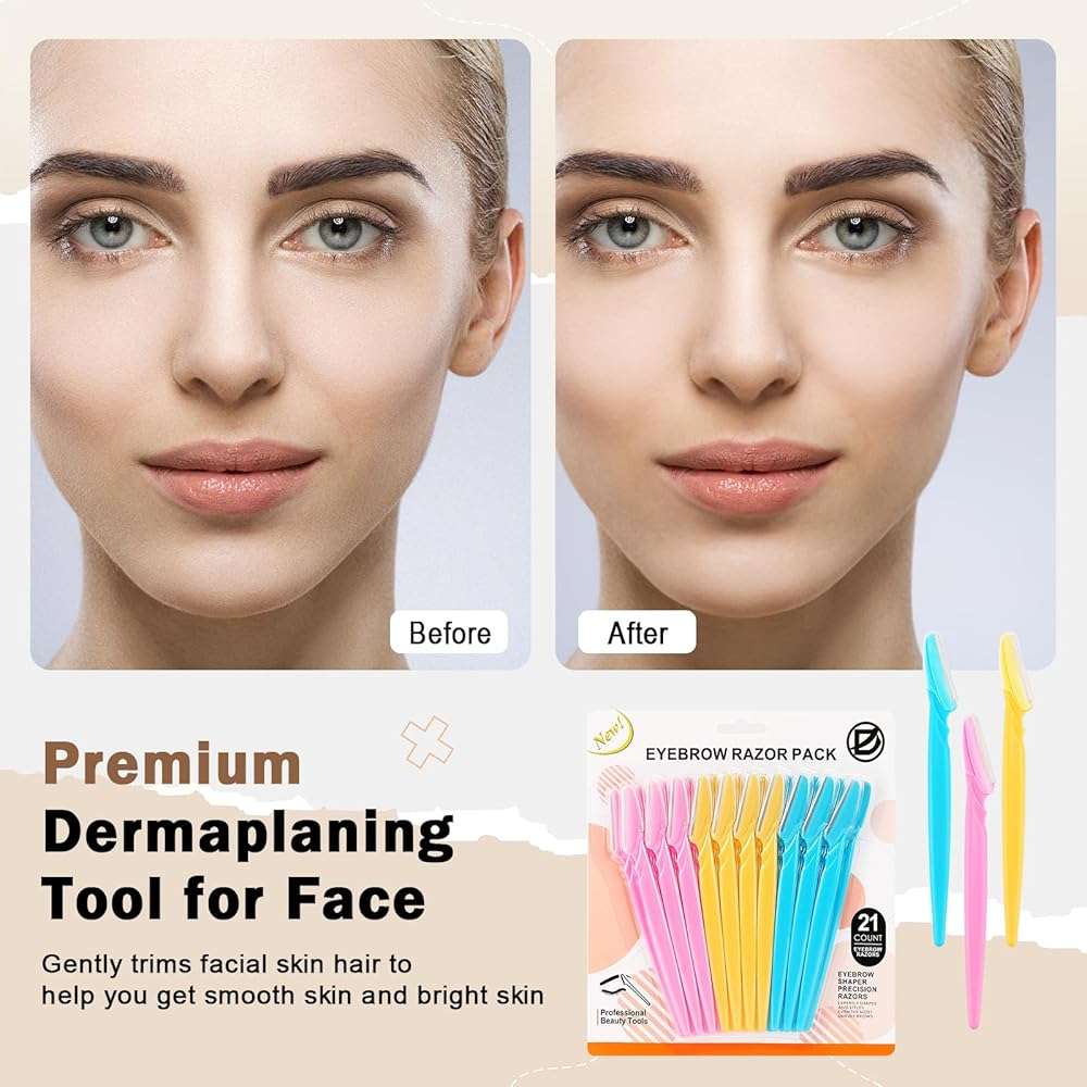 D 21 PCS Eyebrow Razor,Dermaplane Razor,Face Razors for Women and Men,Dermaplaning Tool for Face,3 Colors Facial Hair Shavers with Precision Cover,Facial Hair Remover for Women,Eyebrow Hair Trimmers - Image 6