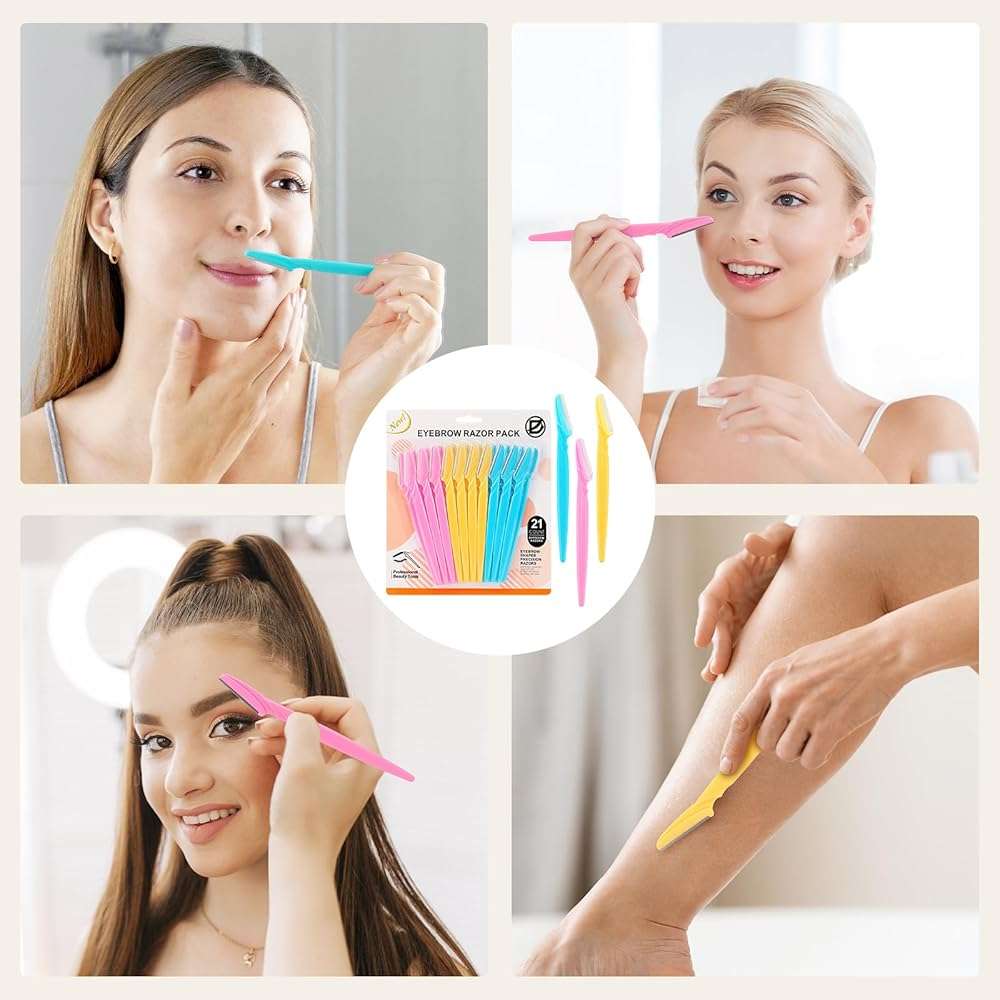 D 21 PCS Eyebrow Razor,Dermaplane Razor,Face Razors for Women and Men,Dermaplaning Tool for Face,3 Colors Facial Hair Shavers with Precision Cover,Facial Hair Remover for Women,Eyebrow Hair Trimmers - Image 8
