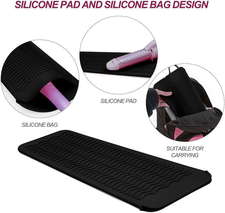 1Pack Silicone Heat Resistant Mat Pouch for Hair Straightener, Curling Iron, Flat Iron and Hot Hair Tools Black - Image 2
