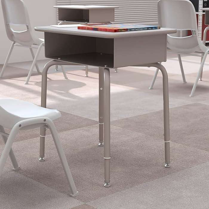Flash Furniture Billie Student Desk - Gray Granite Open Front School Desk - Silver Metal Frame - 24"W x 18"D Adjustable Height, Durable for School or Remote Learning - Image 2