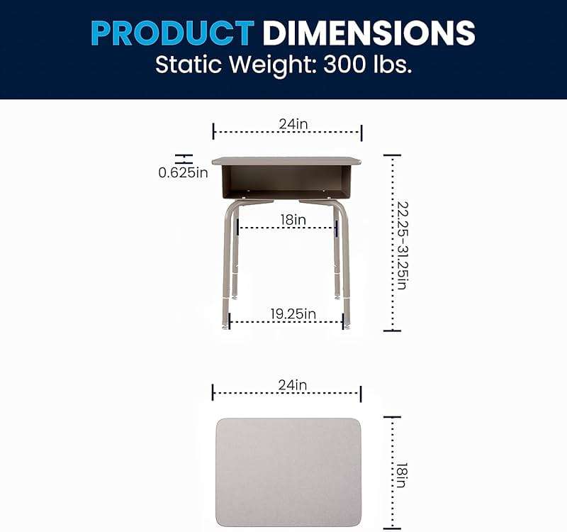 Flash Furniture Billie Student Desk - Gray Granite Open Front School Desk - Silver Metal Frame - 24"W x 18"D Adjustable Height, Durable for School or Remote Learning - Image 3