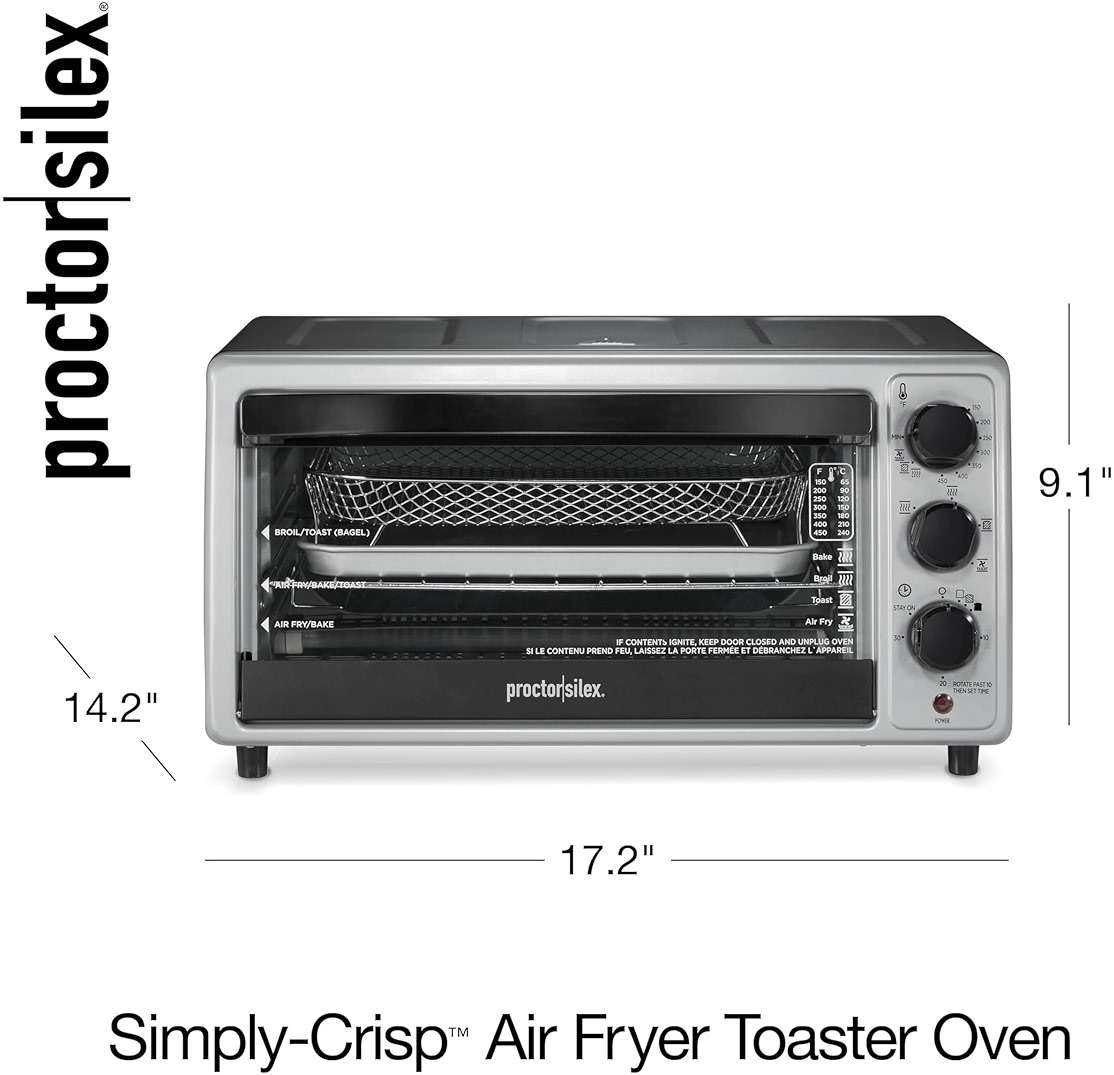 Proctor Silex Simply-Crisp Air Fryer Toaster Oven Combo with 4 Functions Including Convection, Air Fry, Bake & Broil, Fits 6 Slices or 12” Pizza, Auto Shutoff, Black (31275) - Image 2