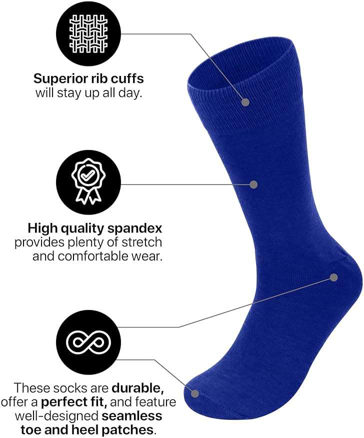 Feraricci Solid Color Casual Dress Socks for Men - Colorful & Comfortable Crew Socks - Image 2