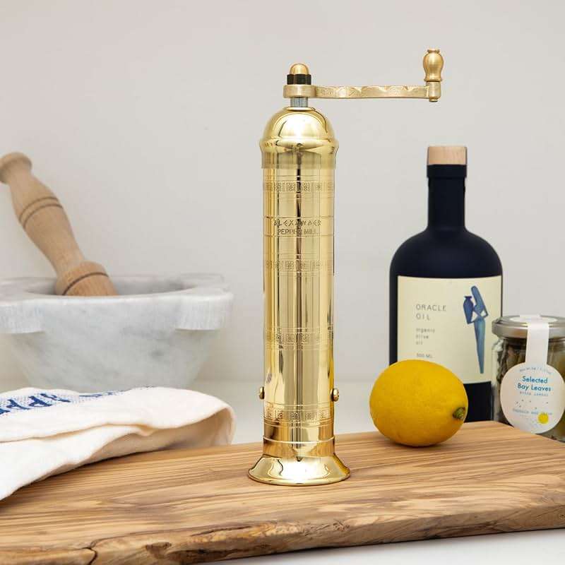 Alexander Home Original Greek Pepper Mill, 9-Inch Brass – European Manual Pepper Grinder Refillable, with Polishing Cloth - Image 2