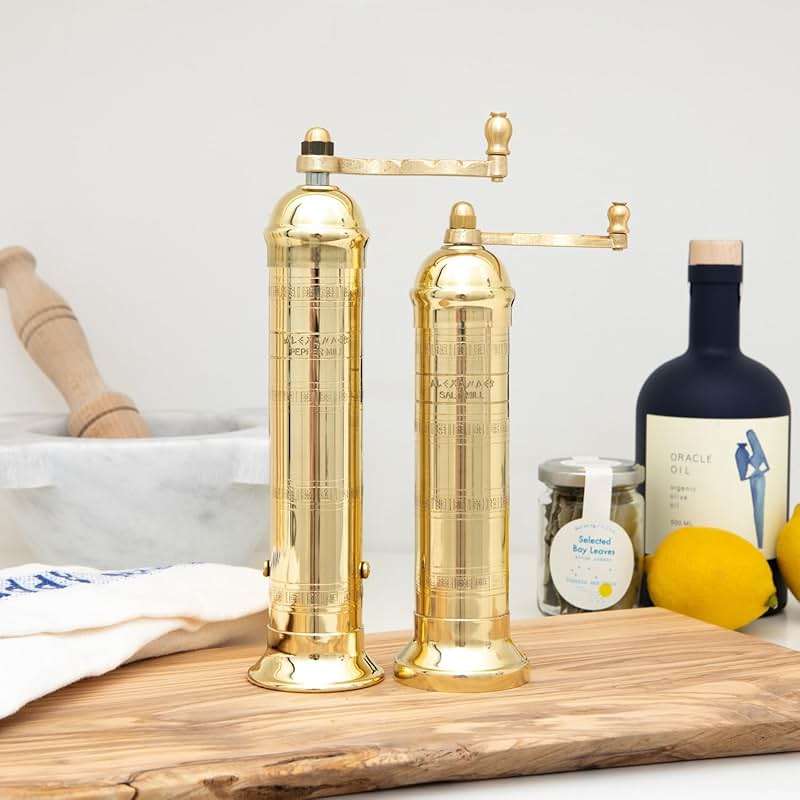 Alexander Home Original Greek Pepper Mill, 9-Inch Brass – European Manual Pepper Grinder Refillable, with Polishing Cloth - Image 6