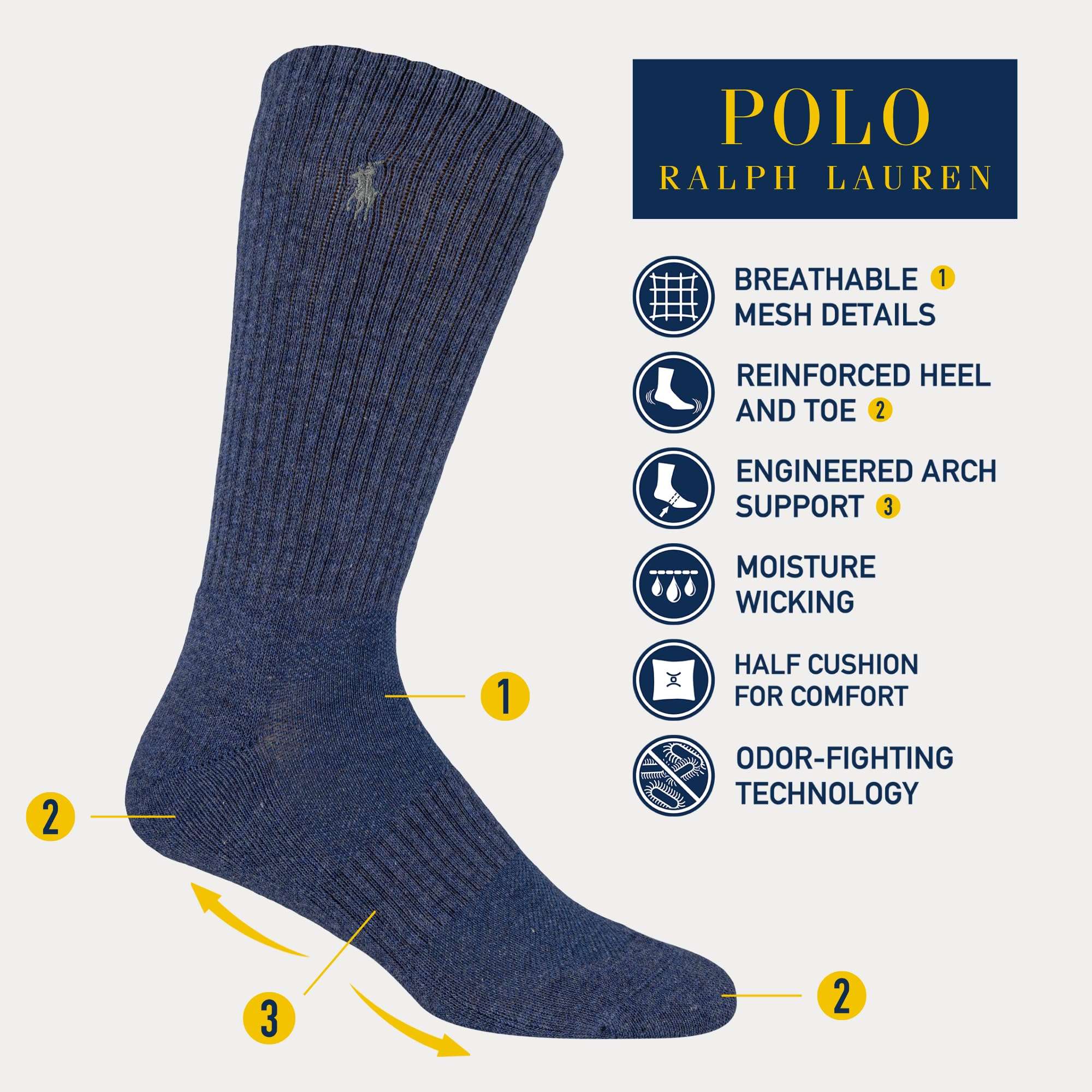 POLO RALPH LAUREN Men's Performance Crew Socks 6 Pack - Image 2
