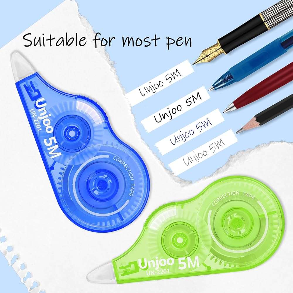Unjoo White Correction Tape, Easy To Use Applicator, Fast Clean Tear-Resistant Tape For school Supplies, Office (9-pack, 5M/196, Red, Green, Blue, Tape Width 0.2in) - Image 4