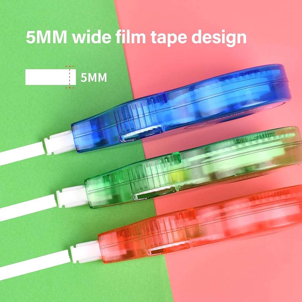 Unjoo White Correction Tape, Easy To Use Applicator, Fast Clean Tear-Resistant Tape For school Supplies, Office (9-pack, 5M/196, Red, Green, Blue, Tape Width 0.2in) - Image 5