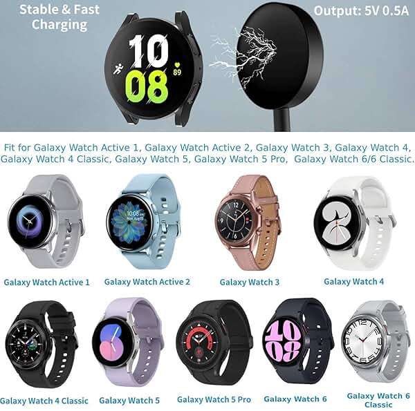 [2-Pack, 3.3ft] Charger Replacement for Samsung Galaxy Watch 8/8 Classic/7/6/6 Classic/5/5 Pro/Ultra/FE, Galaxy Watch 4/3/Active 2/Active Charger Fast Charging - Image 2