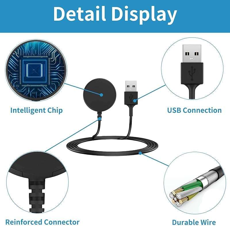 [2-Pack, 3.3ft] Charger Replacement for Samsung Galaxy Watch 8/8 Classic/7/6/6 Classic/5/5 Pro/Ultra/FE, Galaxy Watch 4/3/Active 2/Active Charger Fast Charging - Image 3