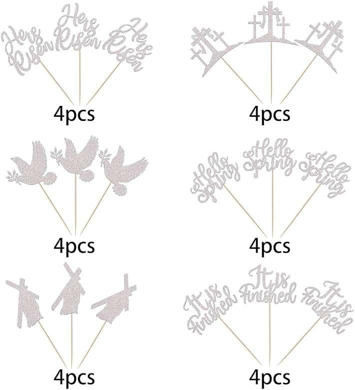 24 Pack Cross Cupcake Toppers Glitter It is Finished Peace Pigeon Cupcake Picks Hello Spring Cake Decorations for Christianity Theme Birthday Party Supplies Silver - Image 4