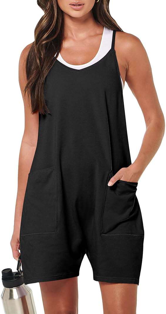 ANRABESS Womens Rompers Summer Casual Loose Sleeveless Overalls Spaghetti Strap Shorts Jumpsuit 2026 Beach Vacation Clothes - Image 1