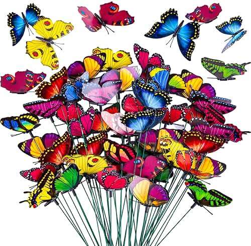 VGOODALL 50PCS Butterfly Garden Decorations, 11.8 inch Butterfly Stakes Ornaments Artificial Waterproof Butterflies for Flower Bouquet Outdoor Indoor Yard Art Patio Plant Pot Flower Bed Home Décor - Image 1