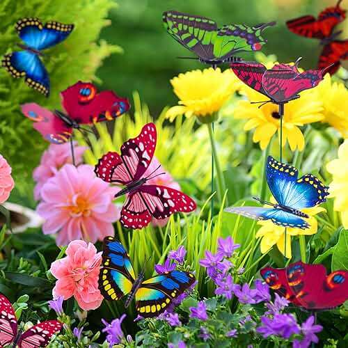 VGOODALL 50PCS Butterfly Garden Decorations, 11.8 inch Butterfly Stakes Ornaments Artificial Waterproof Butterflies for Flower Bouquet Outdoor Indoor Yard Art Patio Plant Pot Flower Bed Home Décor - Image 2