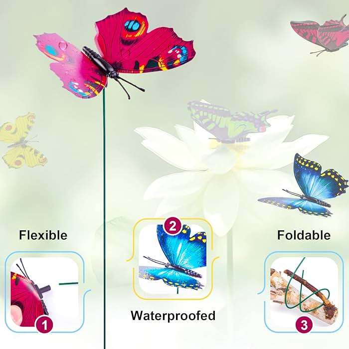 VGOODALL 50PCS Butterfly Garden Decorations, 11.8 inch Butterfly Stakes Ornaments Artificial Waterproof Butterflies for Flower Bouquet Outdoor Indoor Yard Art Patio Plant Pot Flower Bed Home Décor - Image 4