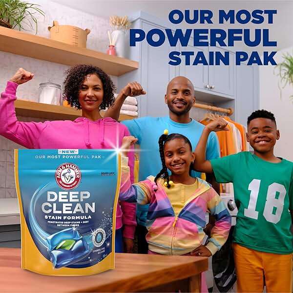 ARM & HAMMER™ Deep Clean Stain Formula Laundry Detergent Power Paks, Laundry Stain Remover, Sparkling Clean Scent, 44 Count, 44 Loads - Image 2