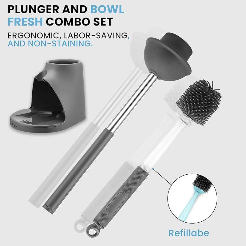 ToiletBuddies Toilet Brush & Plunger Set - Toilet Bowl Brush and Holder, Refillable Liquid Dispenser Brush - 2 in 1 Silicone Toilet Brush & Plunger Set for Bathroom - Image 3