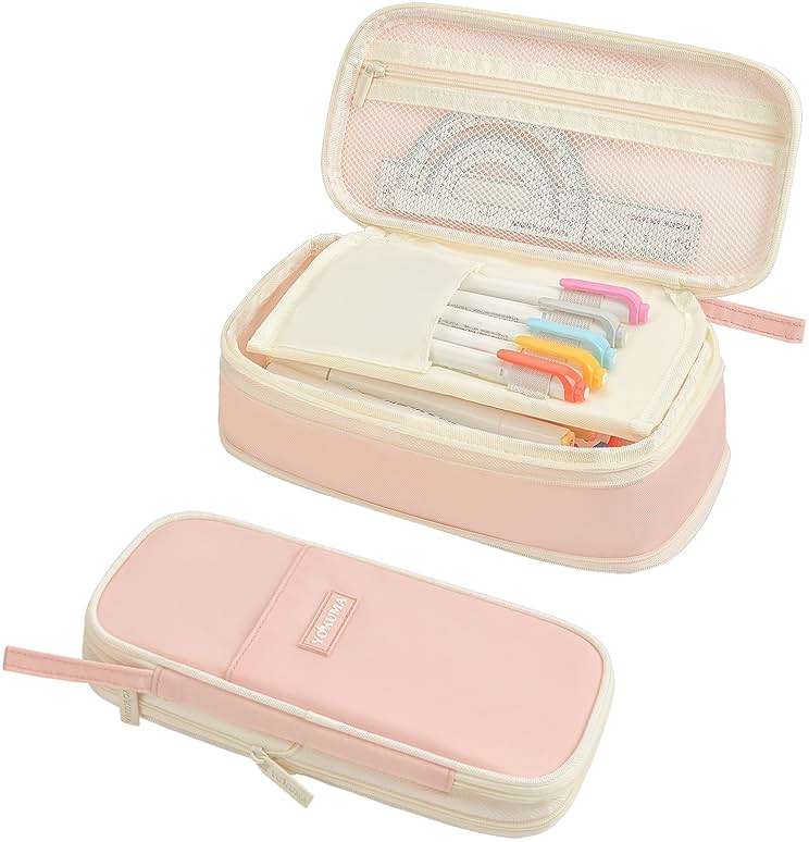 YOKUMA Pencil Case Cute Pencil Pouch for Girls Big Capacity Pen Bag Box, Kawaii Aesthetic College School Supplies for Student Teen Adults Preppy, Pink - Image 1