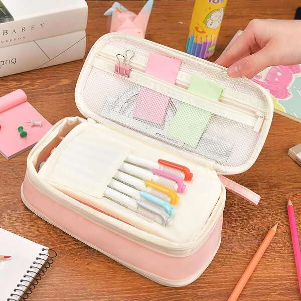 YOKUMA Pencil Case Cute Pencil Pouch for Girls Big Capacity Pen Bag Box, Kawaii Aesthetic College School Supplies for Student Teen Adults Preppy, Pink - Image 3